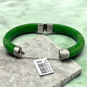 Sterling Silver Mounted Women's Jade Bangle Bracelet NWT